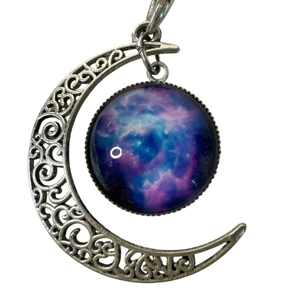 Vintage Crescent Moon Galaxy Pendant Celestial Nebula Jewelry Witchy Boho